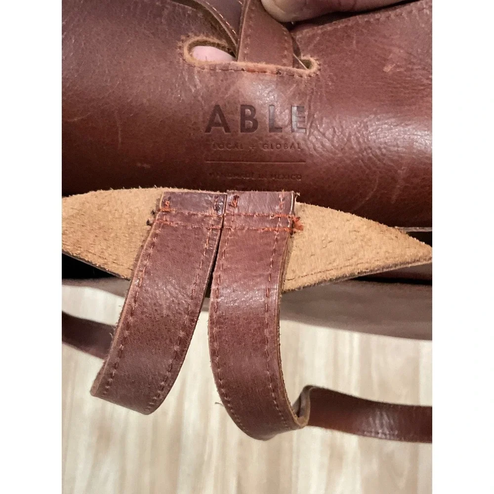 ABLE Abera Convertible Backpack Tote Cognac Brown Leather Handbag